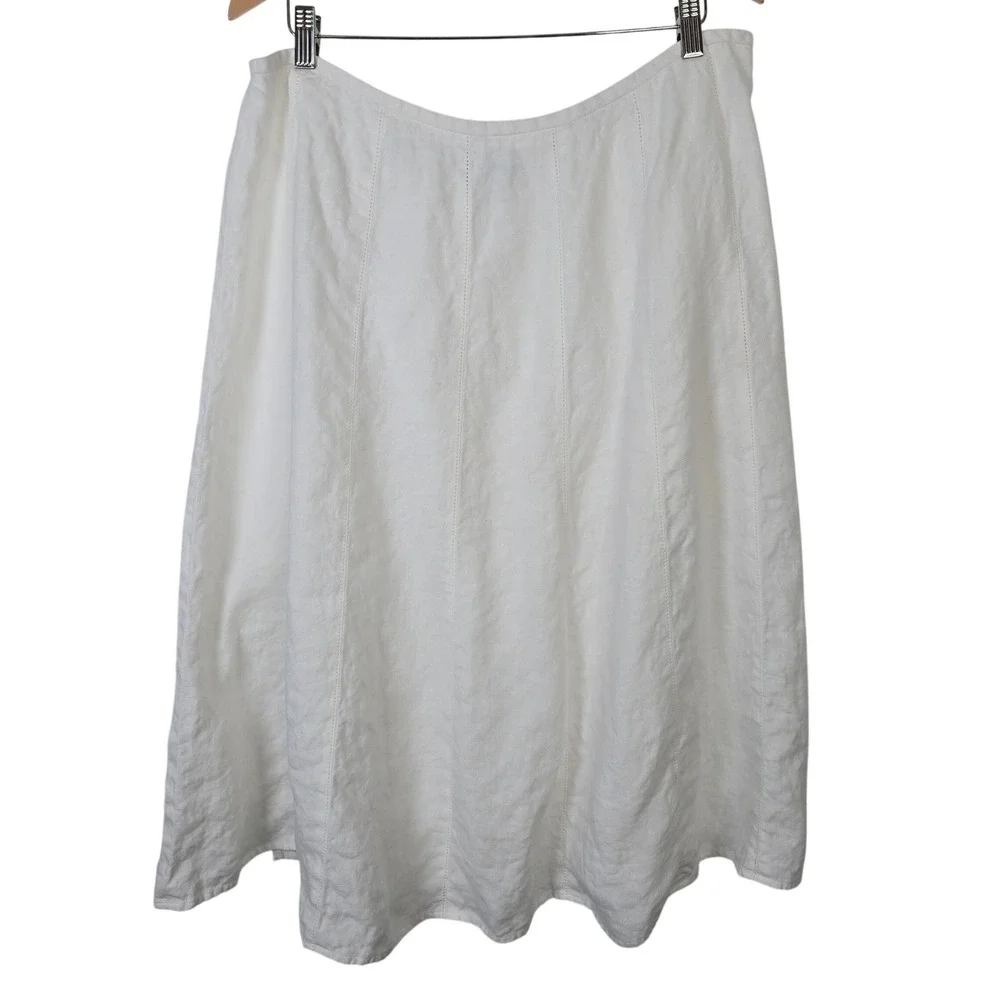 Talbots White 100% Linen Heavy Midi Skirt Size 18W Petite Seamed A-Line Skirt - Picture 1 of 6